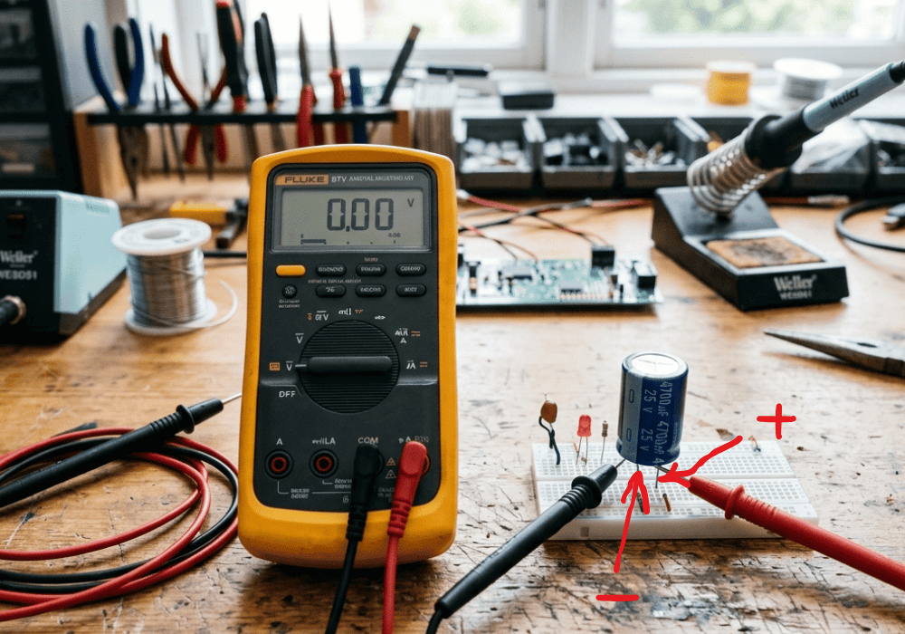 Connexion des cordons aux bornes du condensateur